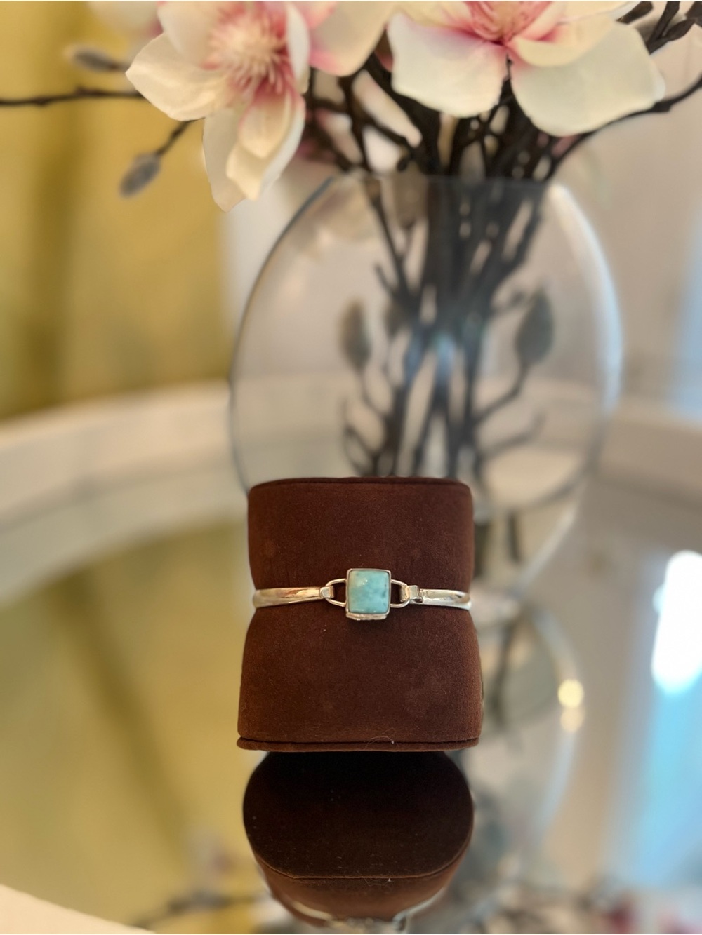 Larimar Sterling Silver 925 Bracelet with Light Blue Gemstone
